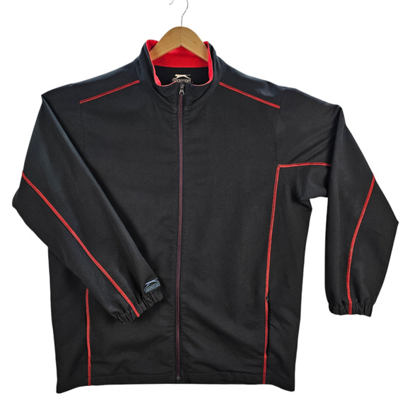 Slazenger Mens XL Black Red Activewear Golf Jacket Full Zip Windbreaker - Picture 1 of 11